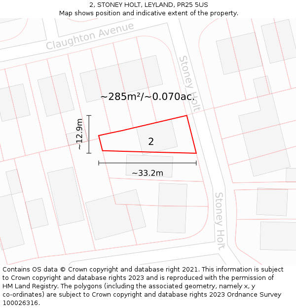 2, STONEY HOLT, LEYLAND, PR25 5US: Plot and title map