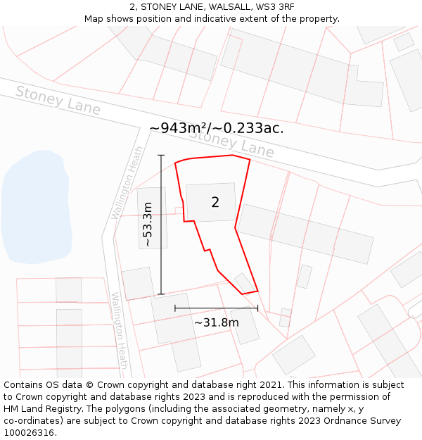 2, STONEY LANE, WALSALL, WS3 3RF: Plot and title map