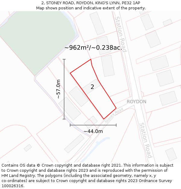 2, STONEY ROAD, ROYDON, KING'S LYNN, PE32 1AP: Plot and title map