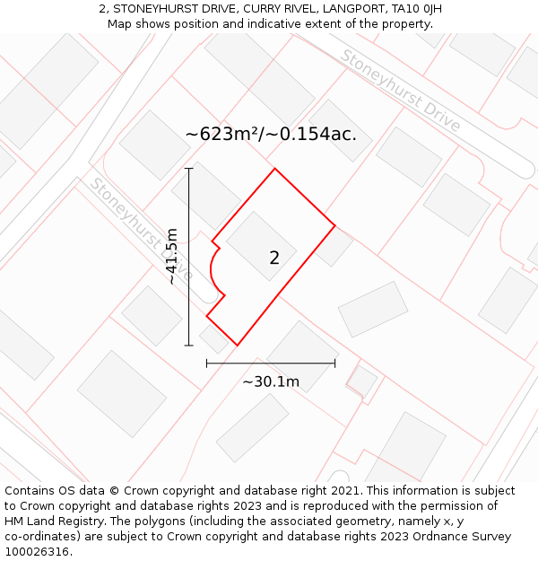 2, STONEYHURST DRIVE, CURRY RIVEL, LANGPORT, TA10 0JH: Plot and title map