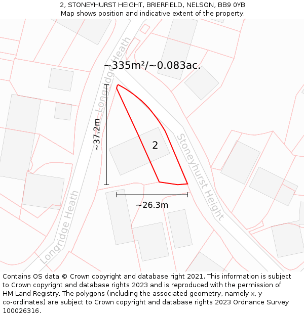2, STONEYHURST HEIGHT, BRIERFIELD, NELSON, BB9 0YB: Plot and title map