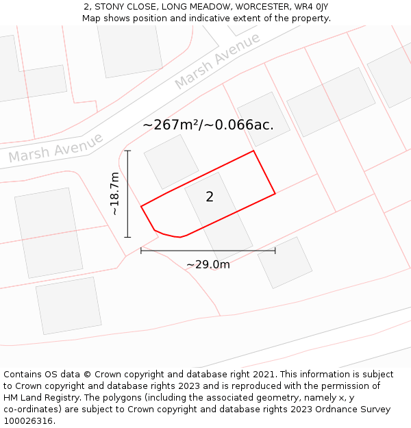 2, STONY CLOSE, LONG MEADOW, WORCESTER, WR4 0JY: Plot and title map