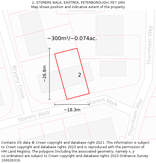 2, STORERS WALK, EASTREA, PETERBOROUGH, PE7 2AN: Plot and title map