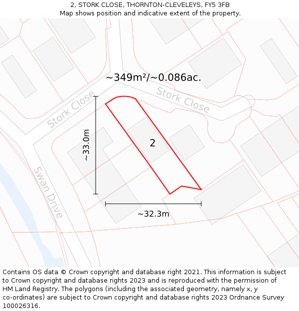 2, STORK CLOSE, THORNTON-CLEVELEYS, FY5 3FB: Plot and title map