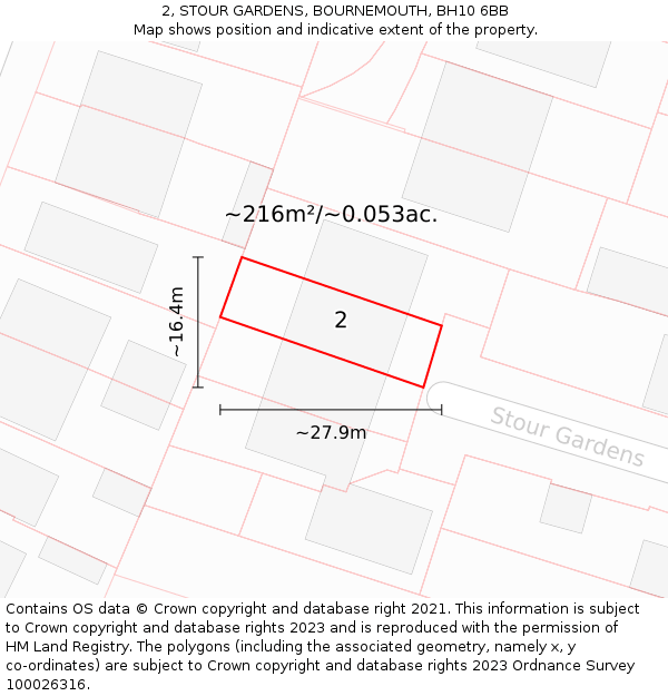 2, STOUR GARDENS, BOURNEMOUTH, BH10 6BB: Plot and title map