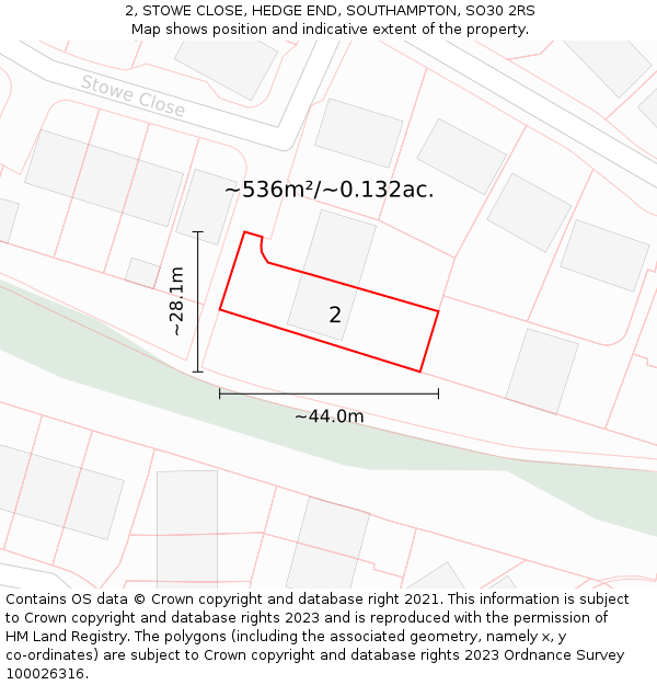 2, STOWE CLOSE, HEDGE END, SOUTHAMPTON, SO30 2RS: Plot and title map