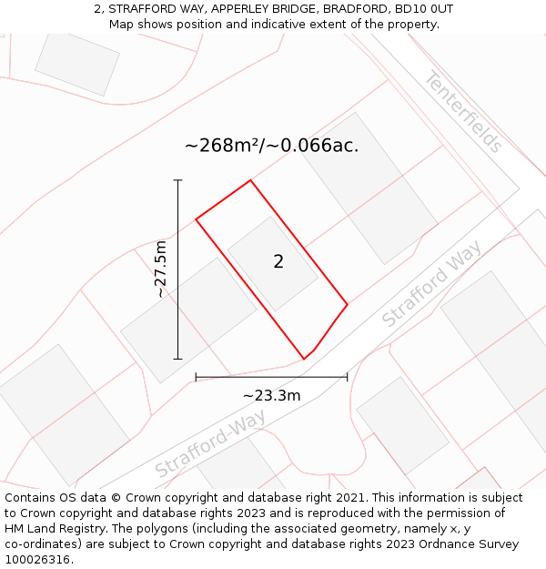 2, STRAFFORD WAY, APPERLEY BRIDGE, BRADFORD, BD10 0UT: Plot and title map