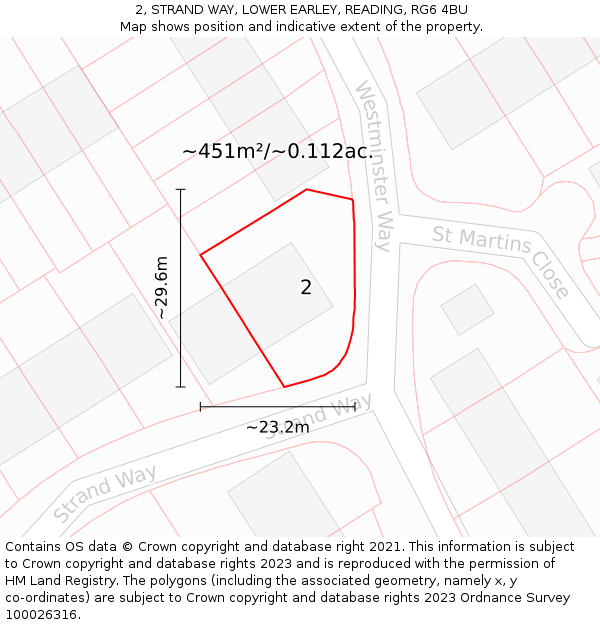 2, STRAND WAY, LOWER EARLEY, READING, RG6 4BU: Plot and title map