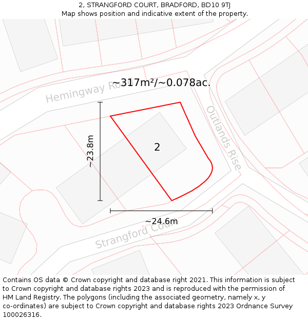 2, STRANGFORD COURT, BRADFORD, BD10 9TJ: Plot and title map