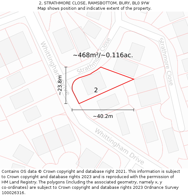 2, STRATHMORE CLOSE, RAMSBOTTOM, BURY, BL0 9YW: Plot and title map