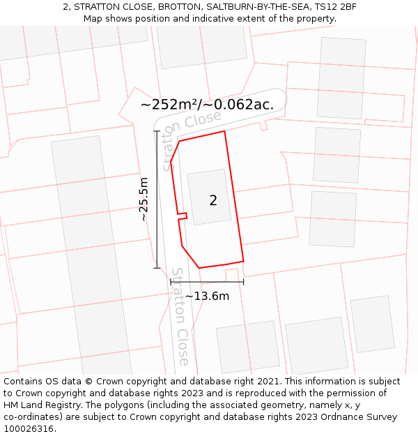 2, STRATTON CLOSE, BROTTON, SALTBURN-BY-THE-SEA, TS12 2BF: Plot and title map