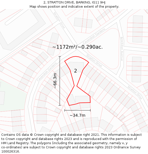 2, STRATTON DRIVE, BARKING, IG11 9HJ: Plot and title map