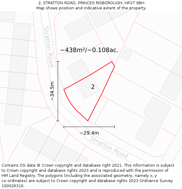 2, STRATTON ROAD, PRINCES RISBOROUGH, HP27 9BH: Plot and title map