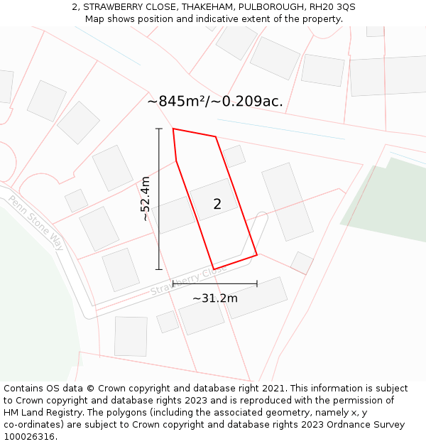 2, STRAWBERRY CLOSE, THAKEHAM, PULBOROUGH, RH20 3QS: Plot and title map