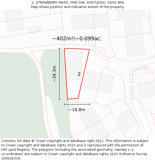 2, STRAWBERRY MEAD, FAIR OAK, EASTLEIGH, SO50 8RG: Plot and title map