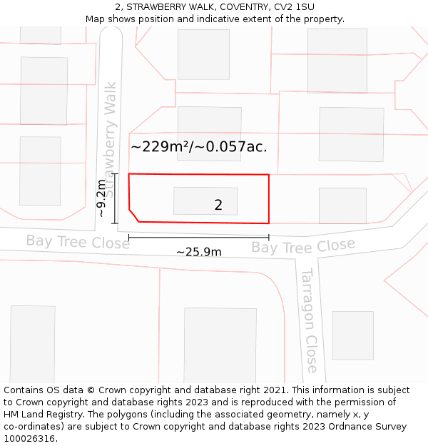 2, STRAWBERRY WALK, COVENTRY, CV2 1SU: Plot and title map
