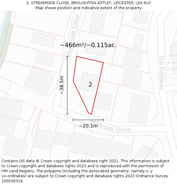 2, STREAMSIDE CLOSE, BROUGHTON ASTLEY, LEICESTER, LE9 6UY: Plot and title map