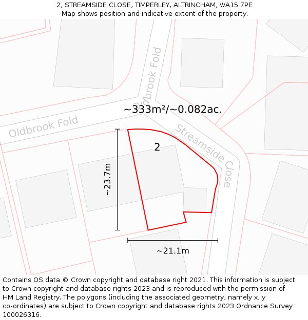2, STREAMSIDE CLOSE, TIMPERLEY, ALTRINCHAM, WA15 7PE: Plot and title map