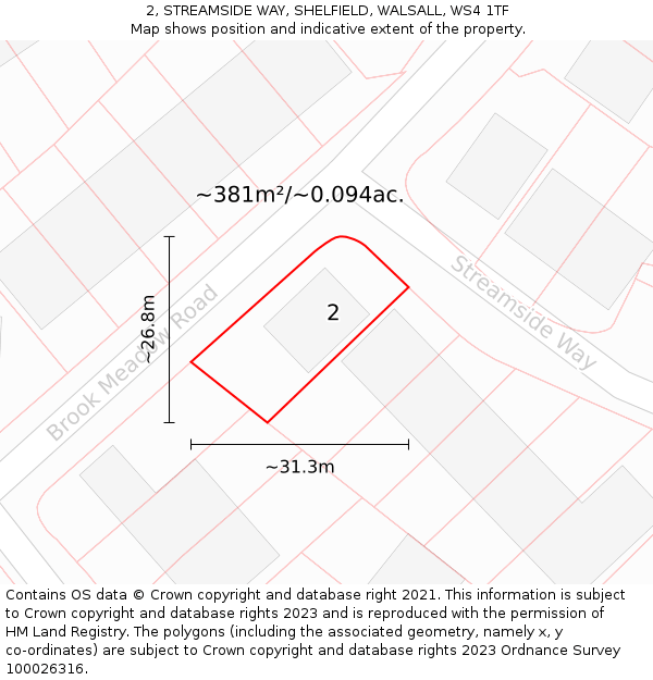 2, STREAMSIDE WAY, SHELFIELD, WALSALL, WS4 1TF: Plot and title map