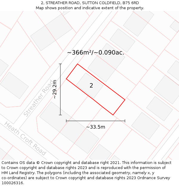 2, STREATHER ROAD, SUTTON COLDFIELD, B75 6RD: Plot and title map