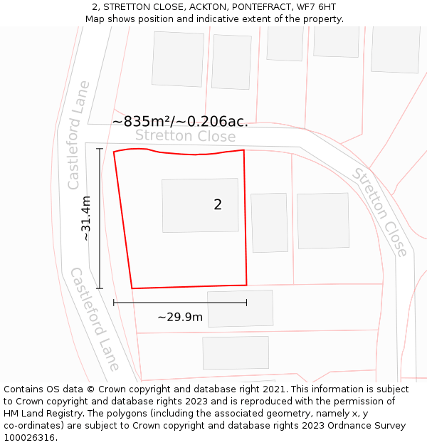 2, STRETTON CLOSE, ACKTON, PONTEFRACT, WF7 6HT: Plot and title map