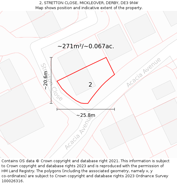 2, STRETTON CLOSE, MICKLEOVER, DERBY, DE3 9NW: Plot and title map