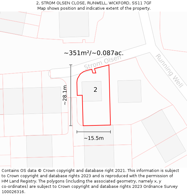 2, STROM OLSEN CLOSE, RUNWELL, WICKFORD, SS11 7GF: Plot and title map