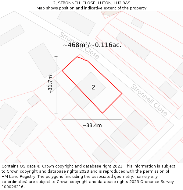 2, STRONNELL CLOSE, LUTON, LU2 9AS: Plot and title map