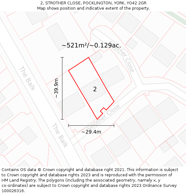 2, STROTHER CLOSE, POCKLINGTON, YORK, YO42 2GR: Plot and title map