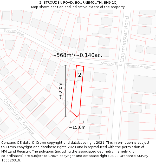 2, STROUDEN ROAD, BOURNEMOUTH, BH9 1QJ: Plot and title map