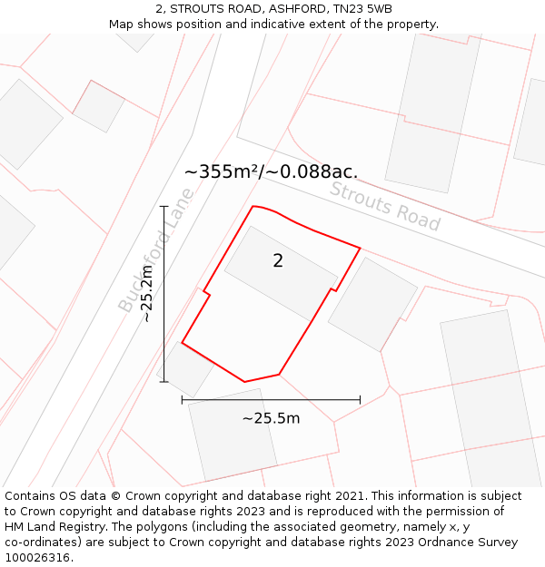 2, STROUTS ROAD, ASHFORD, TN23 5WB: Plot and title map