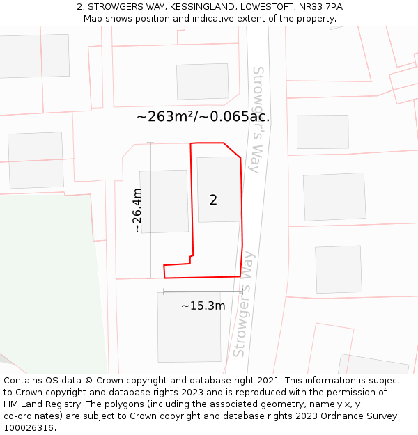 2, STROWGERS WAY, KESSINGLAND, LOWESTOFT, NR33 7PA: Plot and title map