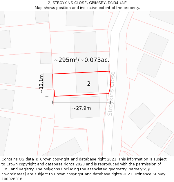 2, STROYKINS CLOSE, GRIMSBY, DN34 4NF: Plot and title map