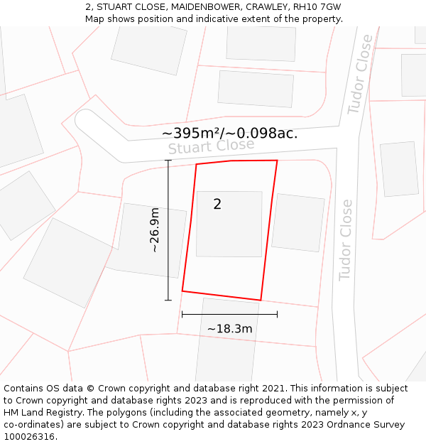 2, STUART CLOSE, MAIDENBOWER, CRAWLEY, RH10 7GW: Plot and title map