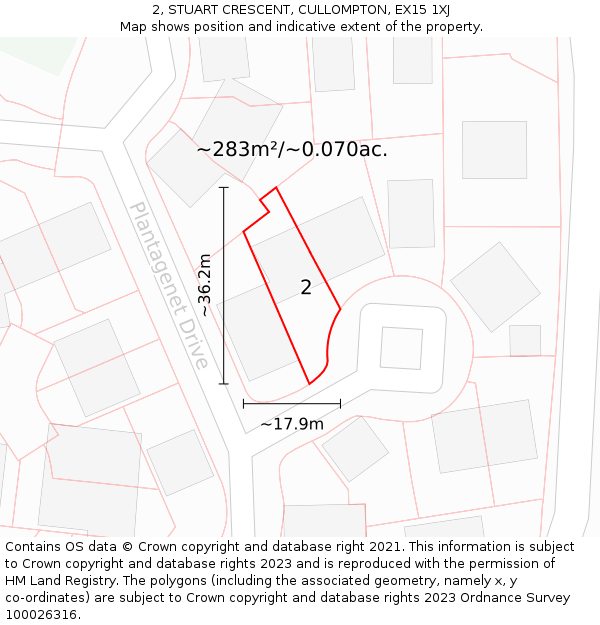 2, STUART CRESCENT, CULLOMPTON, EX15 1XJ: Plot and title map