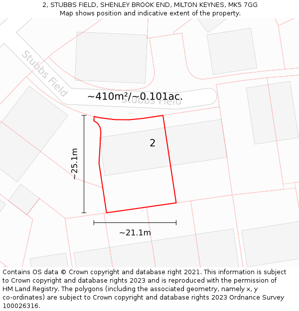 2, STUBBS FIELD, SHENLEY BROOK END, MILTON KEYNES, MK5 7GG: Plot and title map