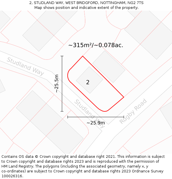 2, STUDLAND WAY, WEST BRIDGFORD, NOTTINGHAM, NG2 7TS: Plot and title map