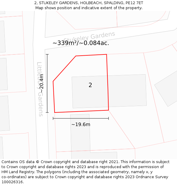 2, STUKELEY GARDENS, HOLBEACH, SPALDING, PE12 7ET: Plot and title map