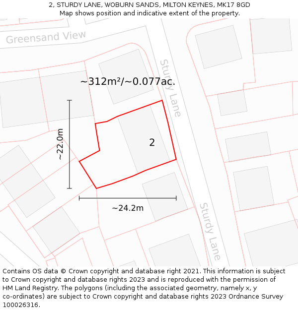 2, STURDY LANE, WOBURN SANDS, MILTON KEYNES, MK17 8GD: Plot and title map
