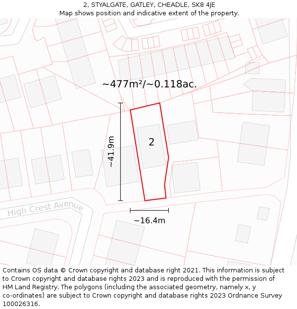 2, STYALGATE, GATLEY, CHEADLE, SK8 4JE: Plot and title map