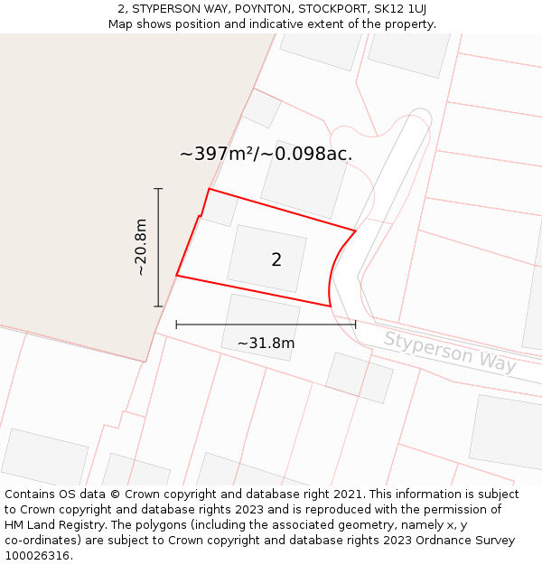 2, STYPERSON WAY, POYNTON, STOCKPORT, SK12 1UJ: Plot and title map
