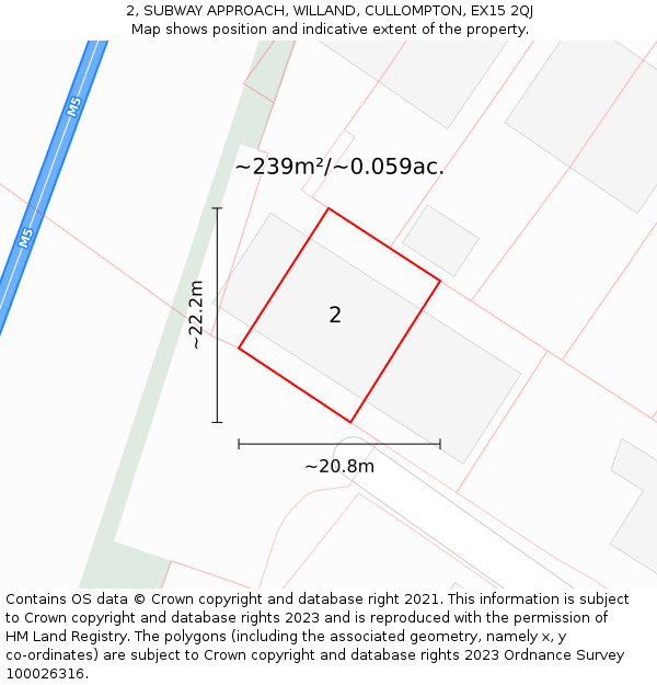2, SUBWAY APPROACH, WILLAND, CULLOMPTON, EX15 2QJ: Plot and title map