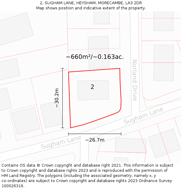 2, SUGHAM LANE, HEYSHAM, MORECAMBE, LA3 2DR: Plot and title map