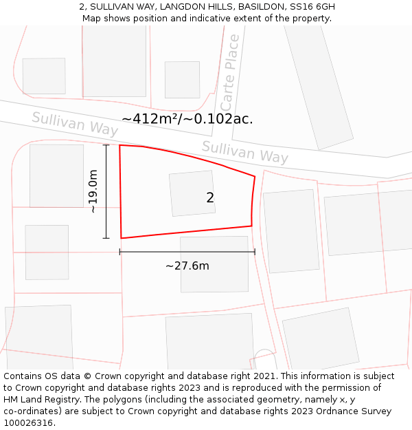 2, SULLIVAN WAY, LANGDON HILLS, BASILDON, SS16 6GH: Plot and title map