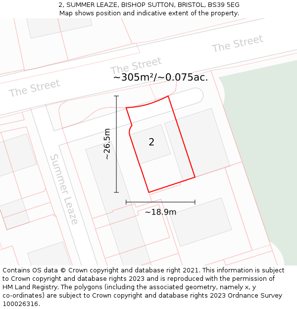 2, SUMMER LEAZE, BISHOP SUTTON, BRISTOL, BS39 5EG: Plot and title map