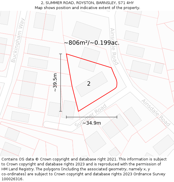 2, SUMMER ROAD, ROYSTON, BARNSLEY, S71 4HY: Plot and title map