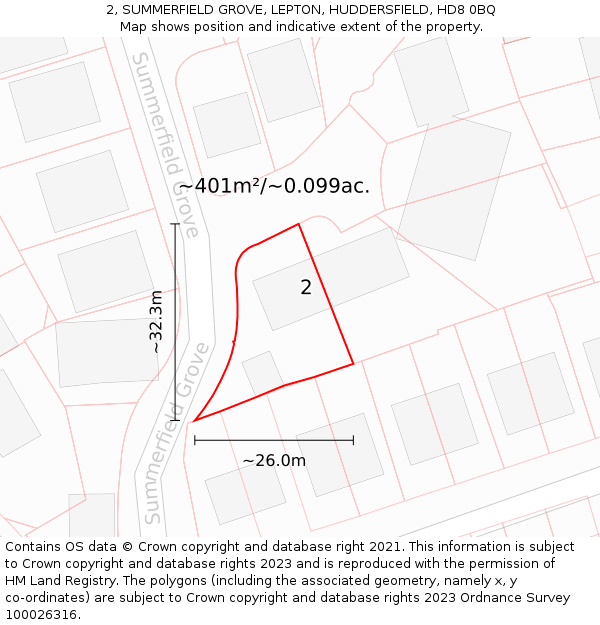 2, SUMMERFIELD GROVE, LEPTON, HUDDERSFIELD, HD8 0BQ: Plot and title map