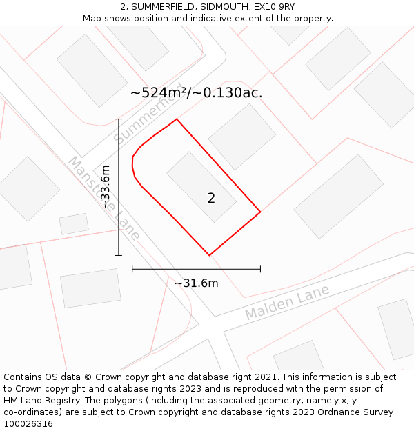 2, SUMMERFIELD, SIDMOUTH, EX10 9RY: Plot and title map