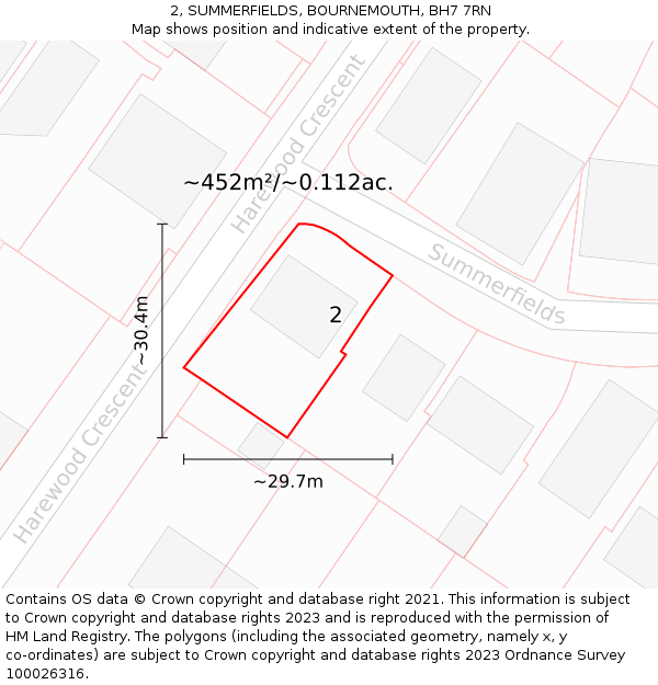 2, SUMMERFIELDS, BOURNEMOUTH, BH7 7RN: Plot and title map