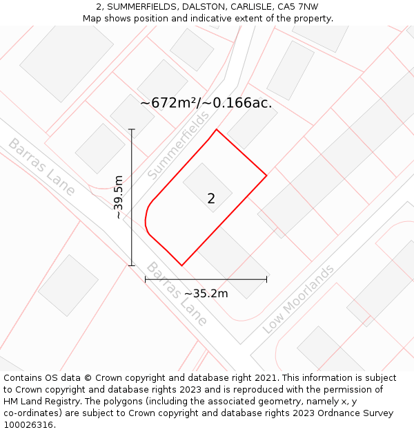 2, SUMMERFIELDS, DALSTON, CARLISLE, CA5 7NW: Plot and title map
